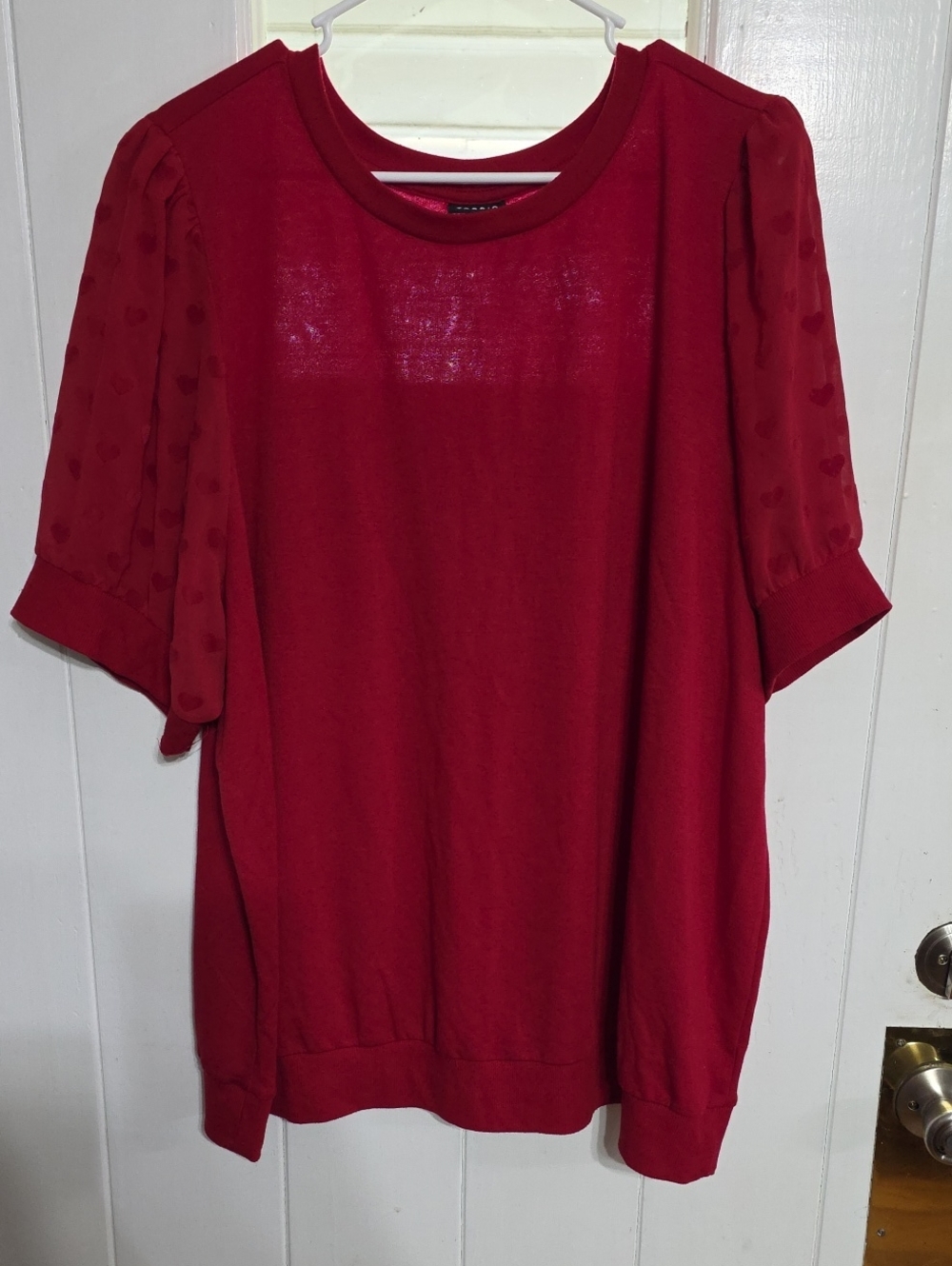 Torrid Women's Shirt Blouse Red Semi-Sheer Sleeves W/Hearts Casual Sz 4X EUC
